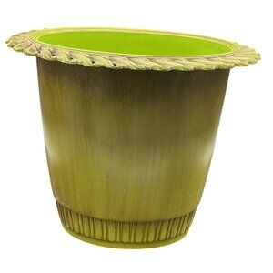 Vintage Avocado Green Ornate Scroll Large Trash Can Syroco 11.5"H x 13"W